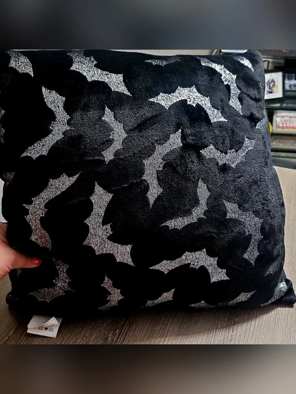 Cynthia Rowley Curious NY Shimmer Bat black sq Halloween decor pillow